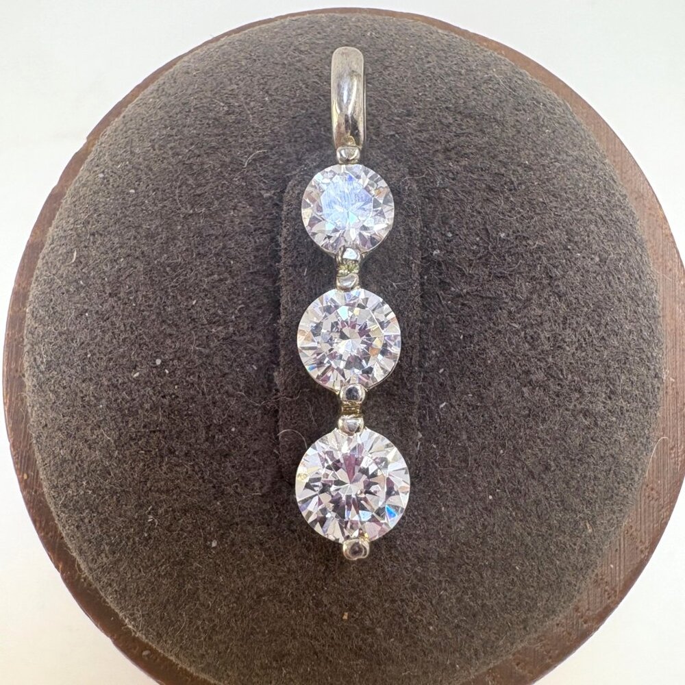 VTG Solid Sterling Silver 925 Cubic Zirconia Drop Pendant Size 1" Length